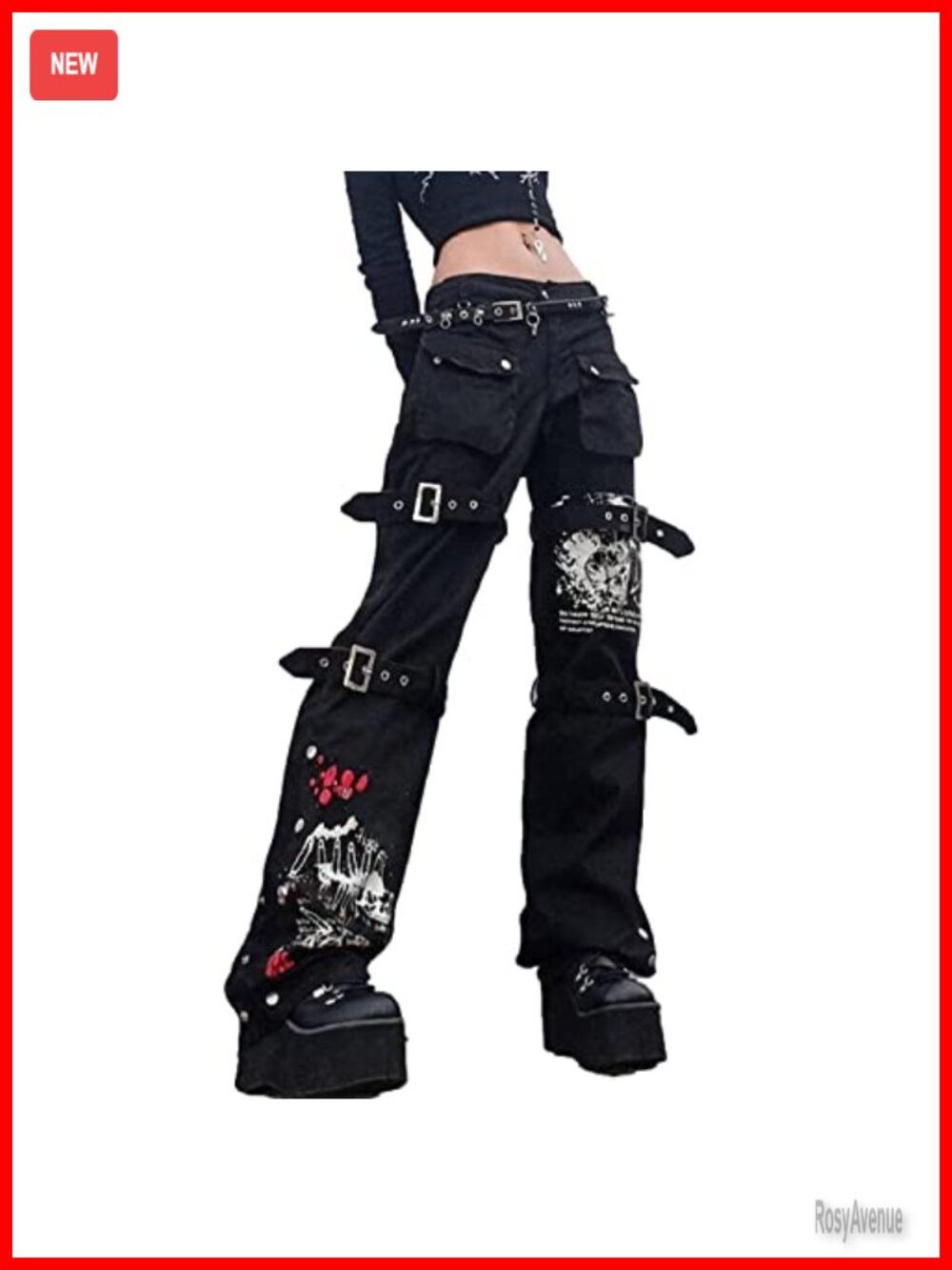 Gothic Cargo Pants Loose Low Waist Wide Leg Baggy Jeans Harajuku Streetwear
